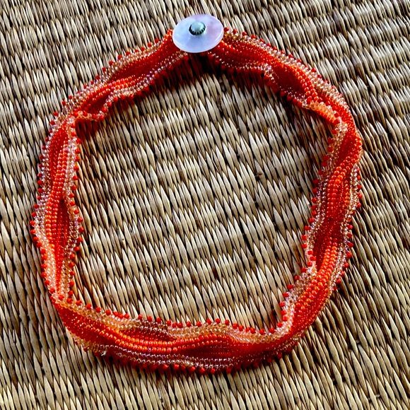 Hand beaded choker in lovely oranges - Picture 1 of 4